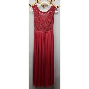 Davids Bridal Bridesmaid Dress Womens 2 Red‎ Lace Bodice Chiffon Maxi F19328